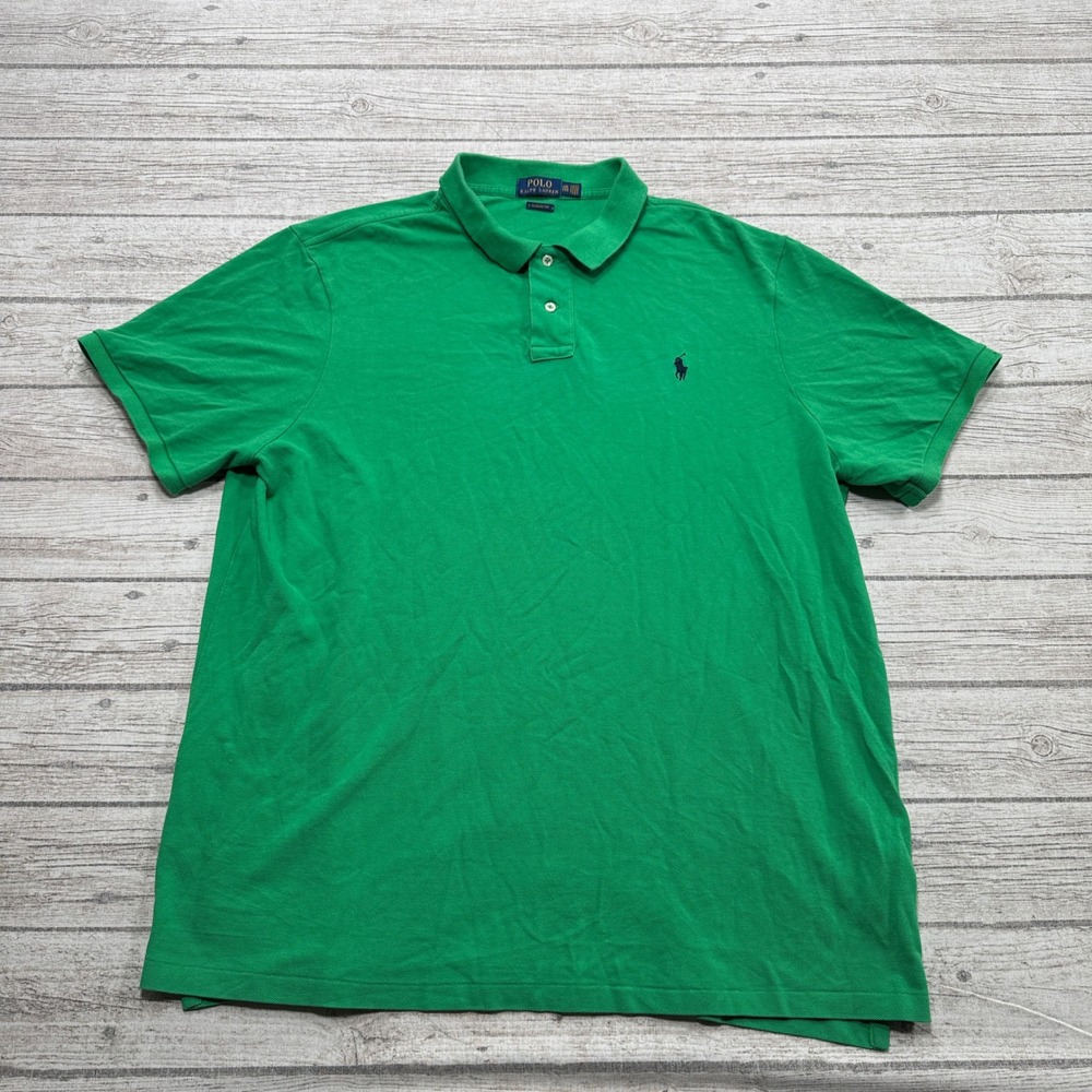 Polo Ralph Lauren Shirt Men's 2XL Green Classic Fit Short Sleeve Pique Athletic